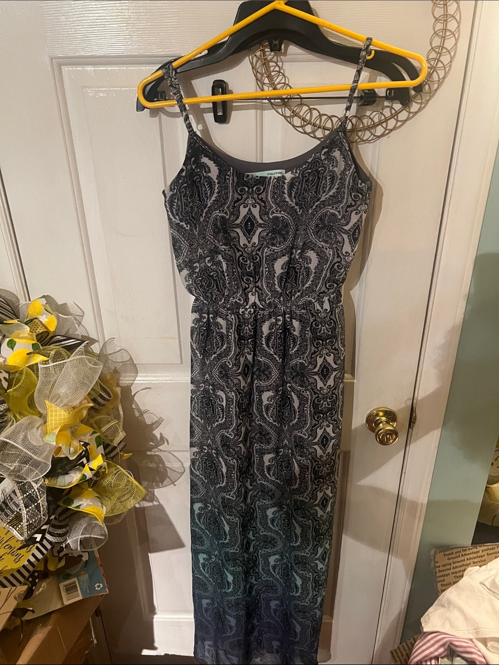 Maurice’s Black and Gray Paisley Maxi Dress - Lightweight Spaghetti Strap XS